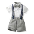 Summer kids' new european and american gentleman short-sleeve shirt set, children's suspender shorts two-piece outfit, first birthday dress