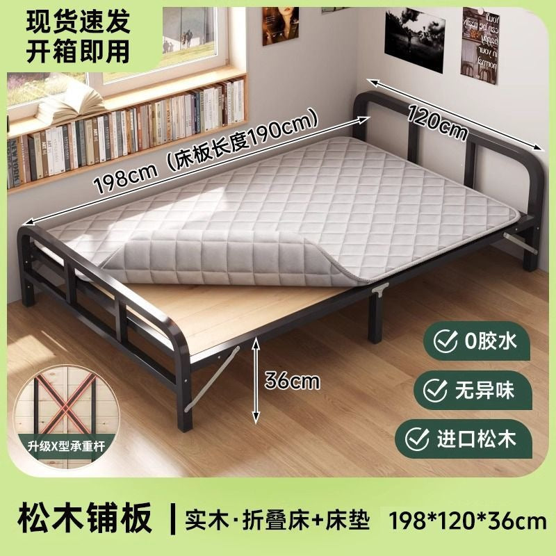 Solid wood folding bed single bed home hard board bed simple patchwork bed iron steel wood bed adult bed