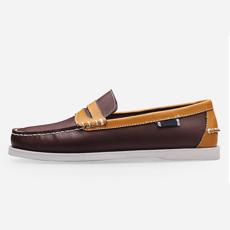 Men's genuine leather boat shoes - classic brown casual dress shoes, lightweight leather business shoes with a british-inspired design
