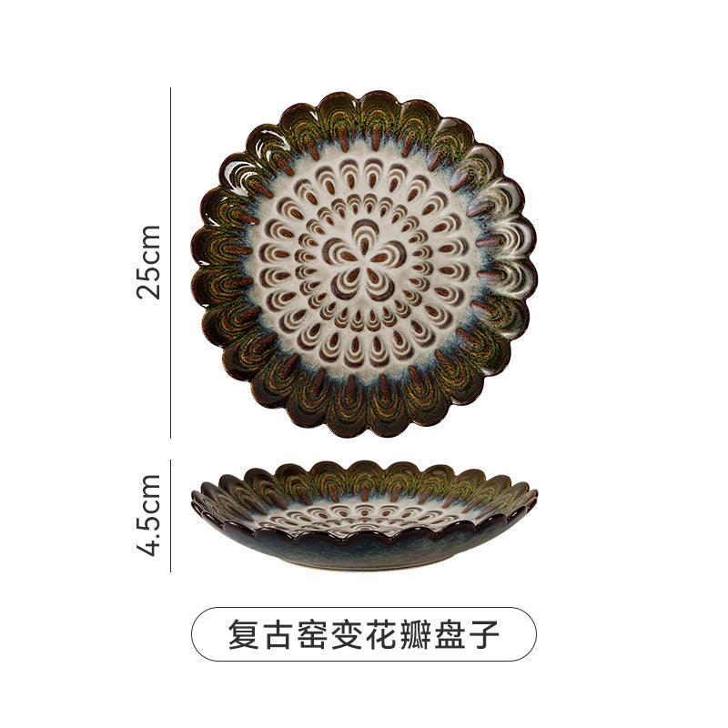 Retro creative kiln irregular ceramic plate stylish high-looking relief hotel restaurant dessert plate western food plate
