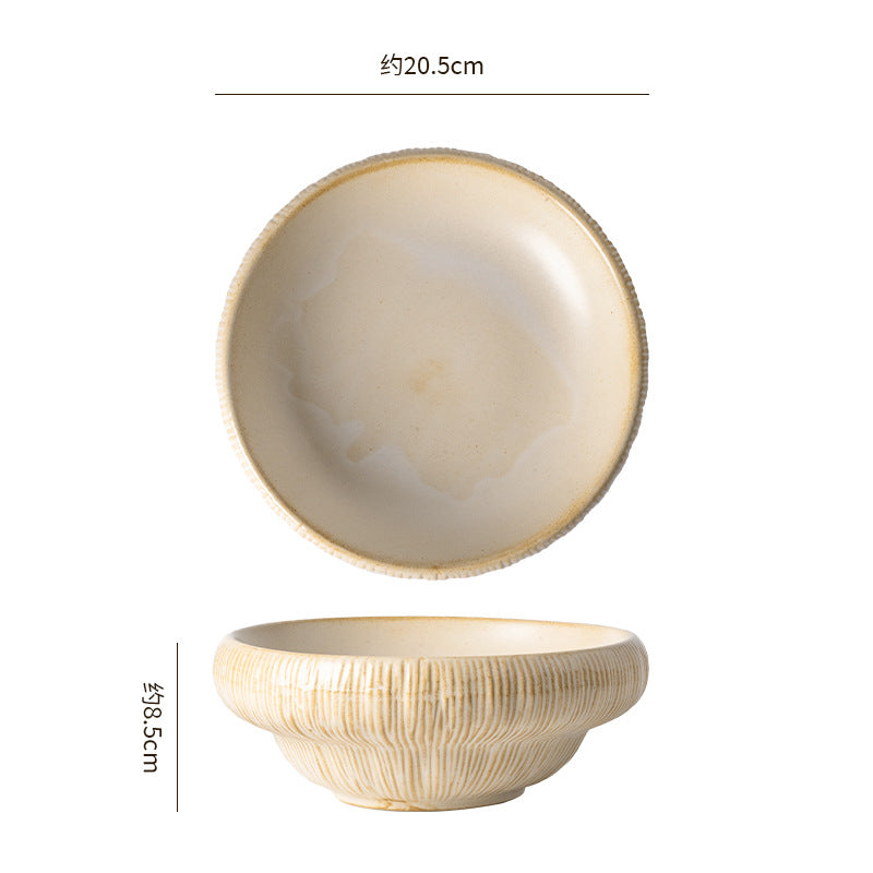 Retro kiln personalized ceramic for home dessert bowl noodle bowl restaurant hotel good-looking cooking bowl stripes ceramic bowl