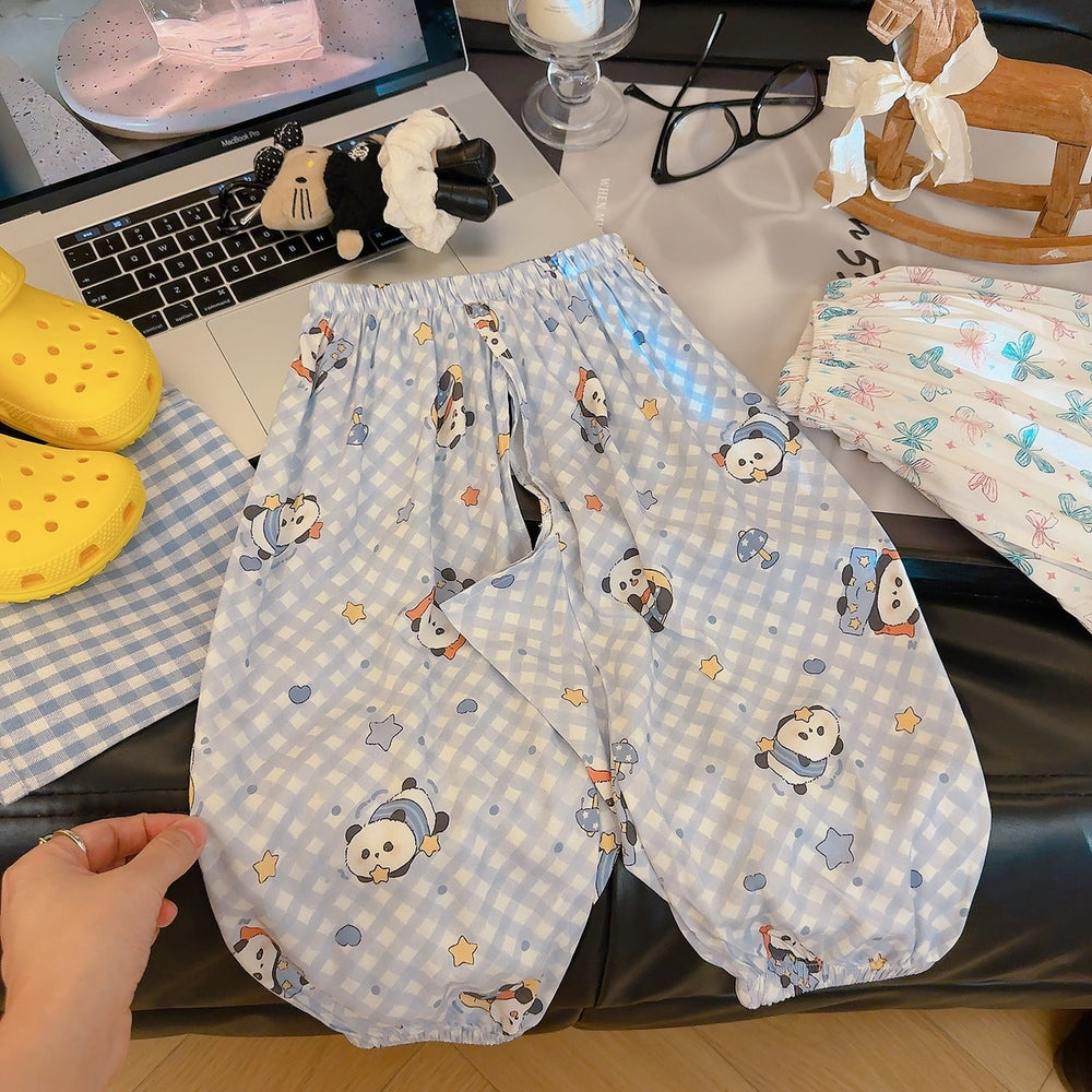 Kids anti-mosquito pants summer crotchless pants cute printing men's and women's baby home casual large crotch pp pants outwear