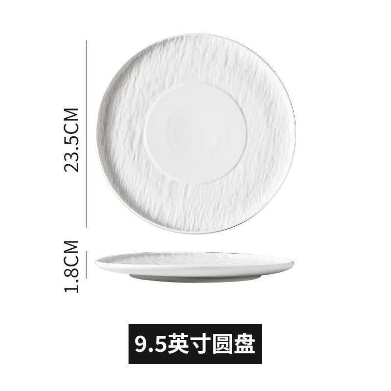 European-style creative art embossed display plate, steak plate, vintage-style pure white ceramic western dinner plate, dessert presentation plate