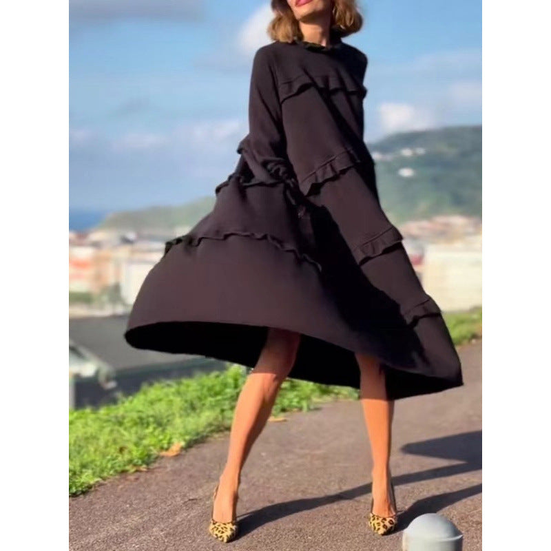summer new arrival: women's long-sleeve, round neck, ruffle-trimmed dress - perfect for cross-border e-commerce and independent online stores