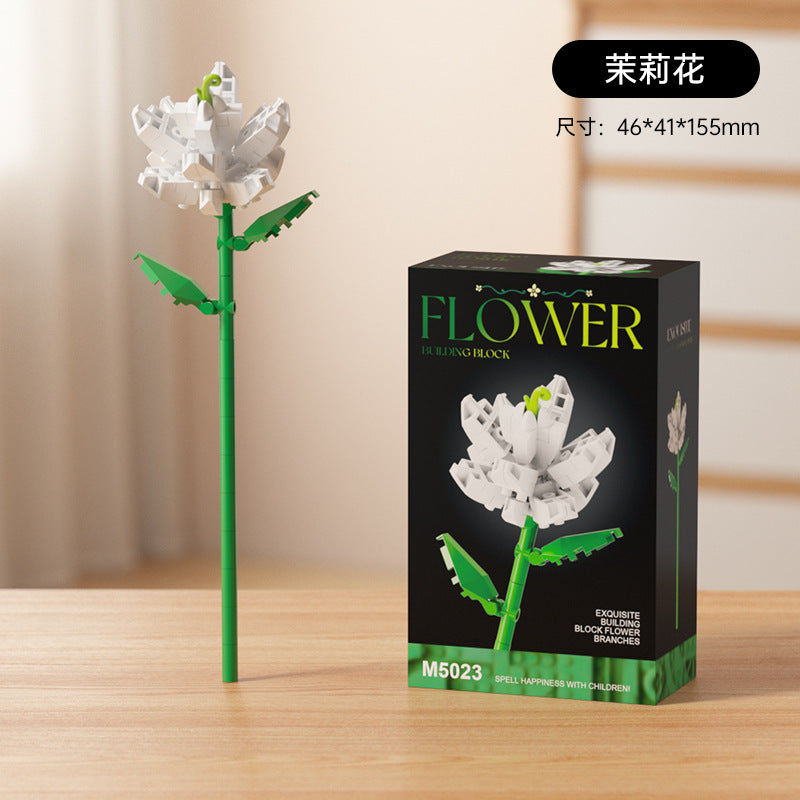 artificial bouquet single preserved flower desktop decoration toy rose flower assemble building block insert toy