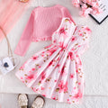 spring/autumn collection: girls' colorful suspender dress + solid color cardigan - new fashionable and elegant baby outfit