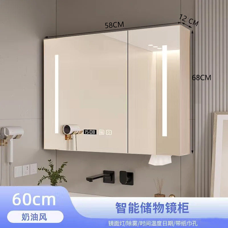 Smart bathroom mirror cabinet, separate wall-mounted bathroom, mirror bathroom, integrated locker with lamp, defogging and storage