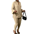 D535 women's foreign trade outfit:  autumn/winter fashion, solid color plus size v-neck long sleeve top and pants african style set