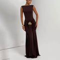 fashion spring/summer new arrival: sleeveless, backless, pleated, and patchwork sexy bodycon dress with elegant ribbon detail