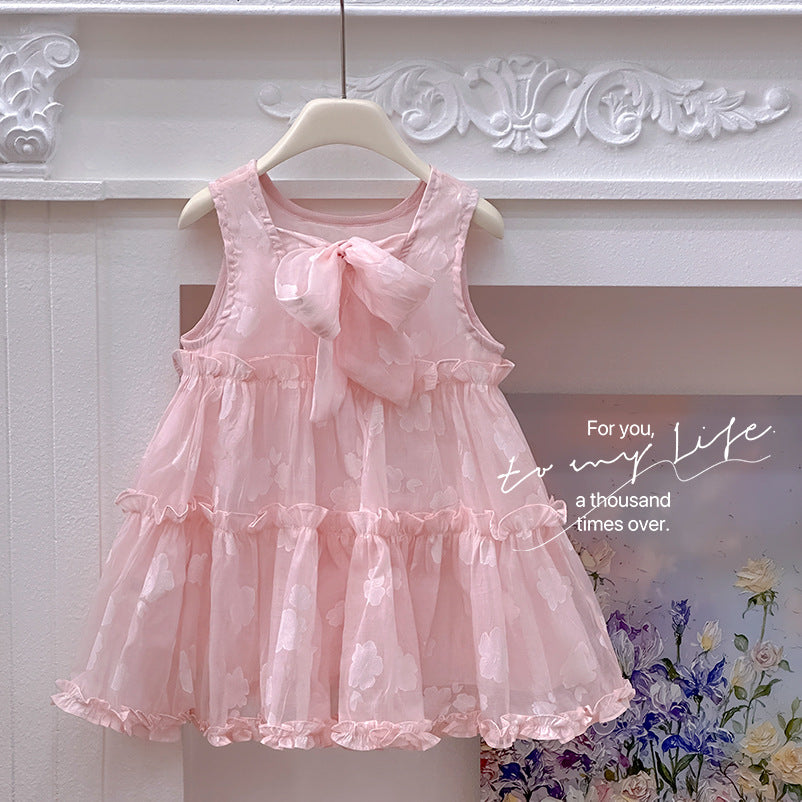 Girls' dress  summer new arrival - sleeveless, heart-embellished, ultra-fairy princess dress for kids