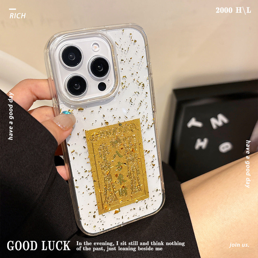 Transparent epoxy gold foil iphone 17 pro max text phone case apple 16 acrylic protective cover 15
