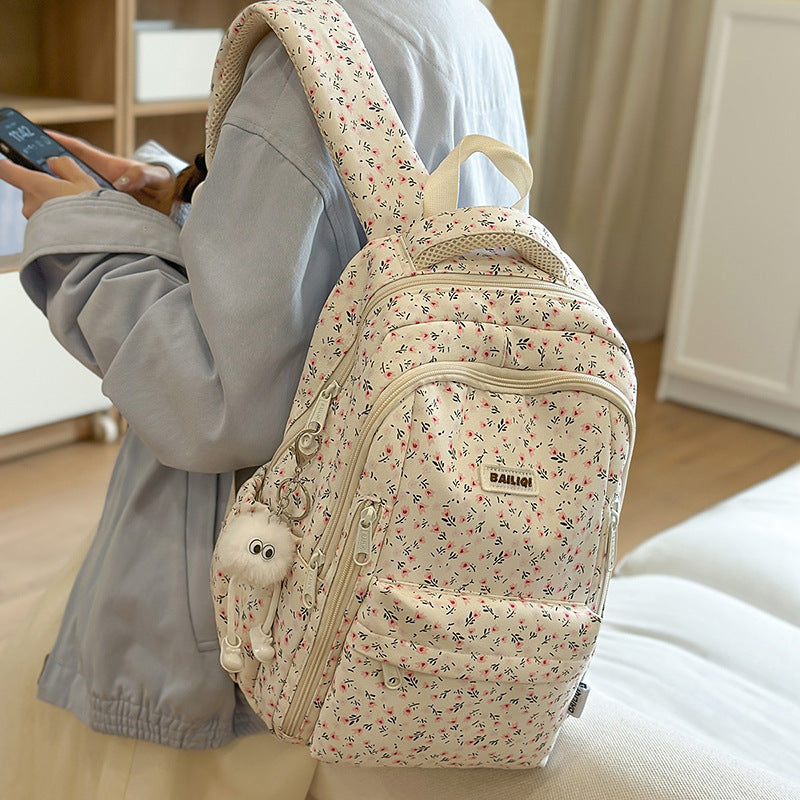 2025 new spring outing: stylish & chic solid color/floral casual student backpack - fresh & feminine everyday bag