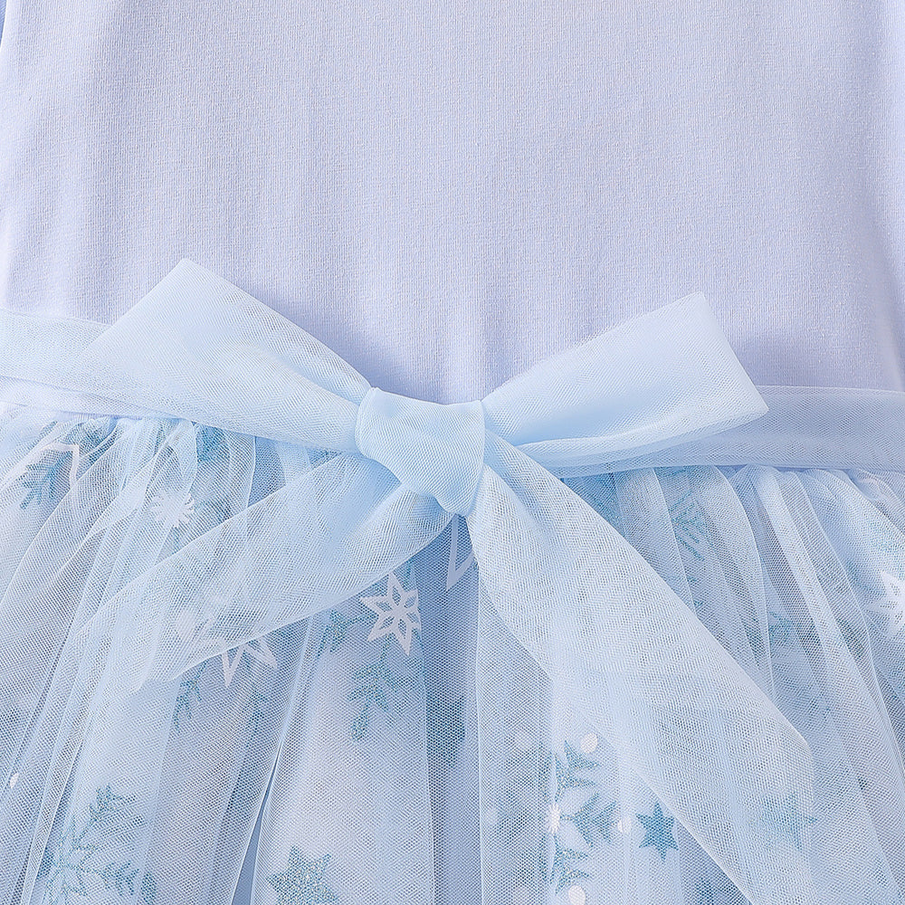 Girls' frozen elsa snowflake short-sleeve mesh princess dress - new summer collection - kids' lace tutu party dress