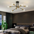 Nordic black gold 8-light linear ceiling light, modern minimalist iron art living room bedroom creative cross branch pendant lamp