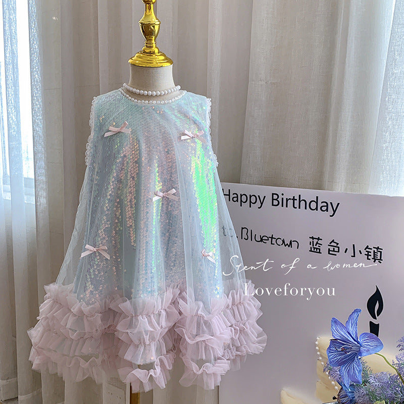 Girls' summer dress: new children's butterfly sequin tank dress, high-end formal princess dress for baby girls