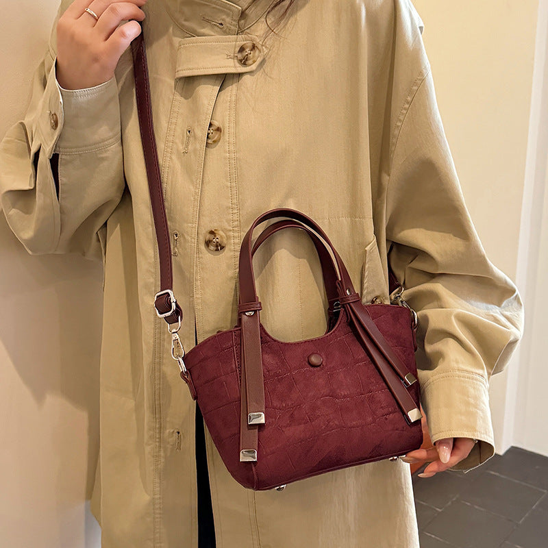 Elegant fashion western-style women's bag, lychee pattern, popularcasual women's bag, shoulder crossbody, textured korean style vegetable basket bag