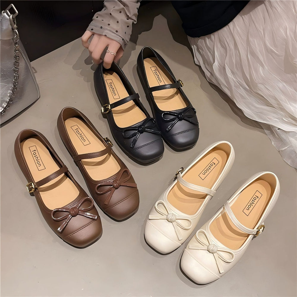 French chic elegant women's flats - 2026 new collection: soft, fairy-tale style mary janes with bow detail