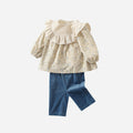Girls' country style autumn outfit  new arrival: chic lotus lace floral top and shorts set - wholesale