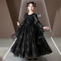Ready-to-ship cross-border girls' evening gown, black flower girl dress, piano recital dress, little girl's hostess dress, performance princess dress