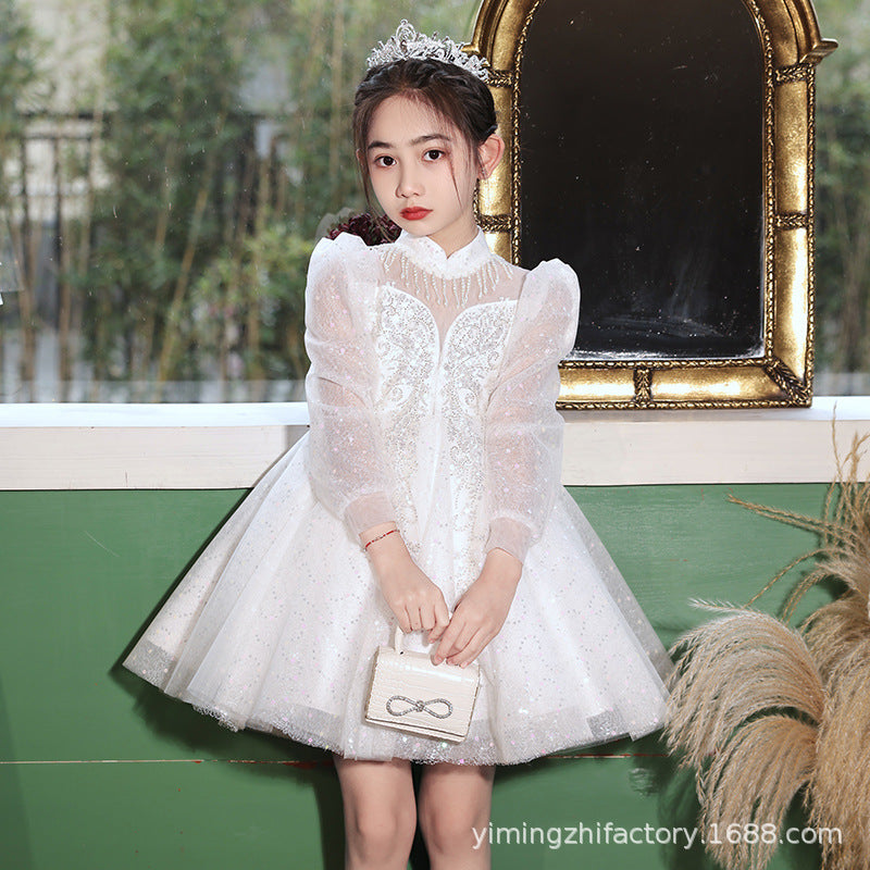 New girls' export dresses: long-sleeved mesh autumn/winter princess dresses for children - wholesale for hosts and piano performances