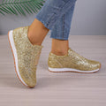European and american plus size women's winter  new collection: sequin fabric shoes, athletic casual flats, round toe, cross-border e-commerce