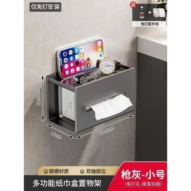 Bathroom toilet paper box toilet tissue box storage rack punch-free wall-mounted paper drawer placement box bathroom roll paper rack