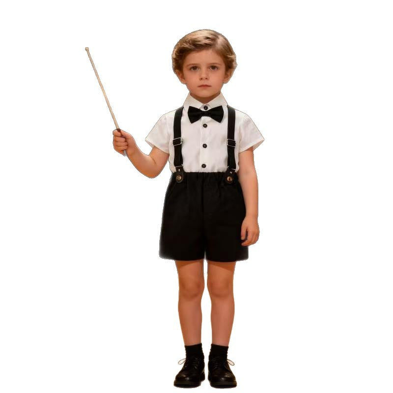 Source factory flower girl dress short-sleeved white shirt children's host piano performance evening dress kids first birthday dress