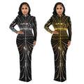 C7141 cross-border   fashion women's sexy long sleeve back slit rhinestone dress new
