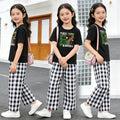 short-sleeve lightweight set: stylish and casual plaid outfit for girls (sizes for mid-to-large children) - new summer two-piece set with plaid pants