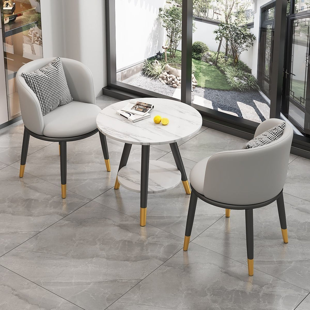 Luxury negotiation table and chair set - modern minimalist rock slab small round table hotel reception desk and chair set (one table, two chairs)