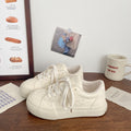 Creamy white chunky sole white sneakers - women's star edition, autumn 2026 new arrival. chic, niche, versatile leather upper, student style athletic skate shoes
