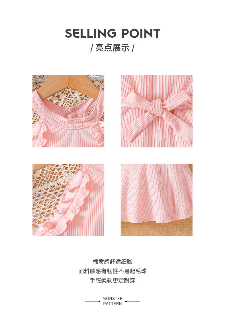 children's summer camisole top and flared pants set, in a blush pink ribbed knit, for girls. includes a vest top and long pants