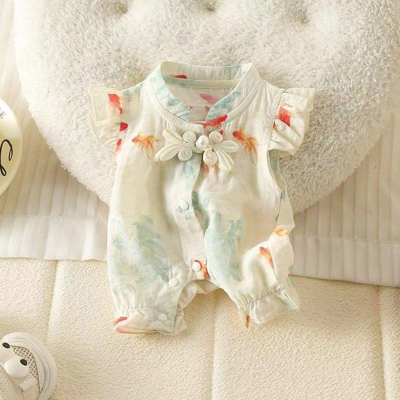 Baby clothes summer fashion chinese style khaki thin one-piece clothes newborn baby one-piece short-sleeved