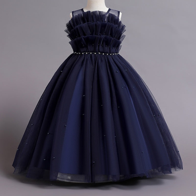 Evening dress girls' dress hostess dress princess dress mesh puffy dress summer sweet elegant one shoulder