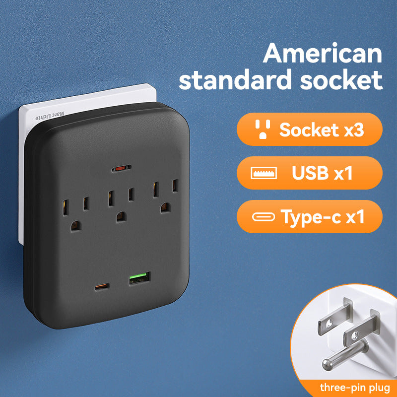 Us standard 1-to-6 power strip with 2 usb and 2 pd fast charging ports, us plug power adapter, multi-outlet socket for home use