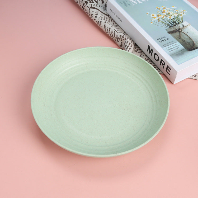 hot-selling wheat straw plate, canteen household fruit round plate, western food plate, kids plastic dinner plate, bone spitting plate