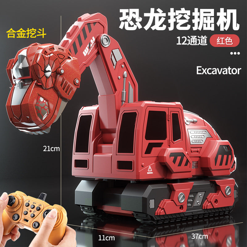 large alloy kids remote control excavator toy car electric excavator car dinosaur boy engineering vehicle