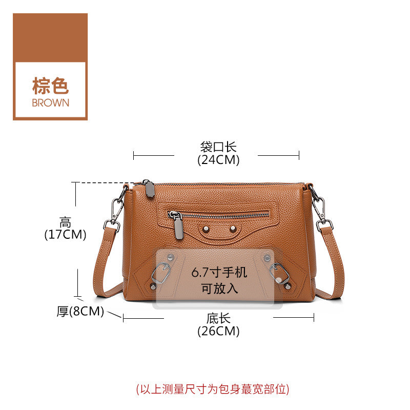 Cross-border popular leather locomotive bag women's 2025 new textured shoulder messenger bag large capacity middle-aged mother bag