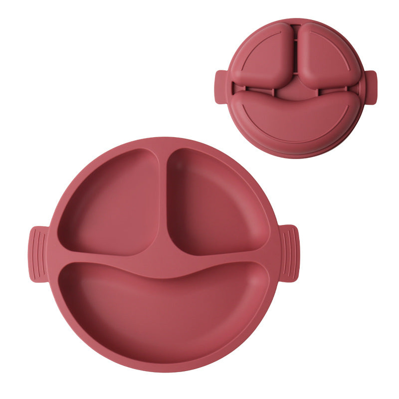 Children's silicone tableware Infants and toddlers Smiley face Three-grid plate Baby feeding complementary food bowl Spot silicone tableware set