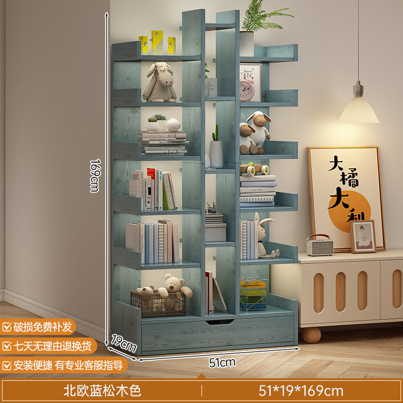 Simple small bookshelf, floor-to-ceiling shelf, integrated wall storage rack, living room office display rack, table side storage narrow cabinet