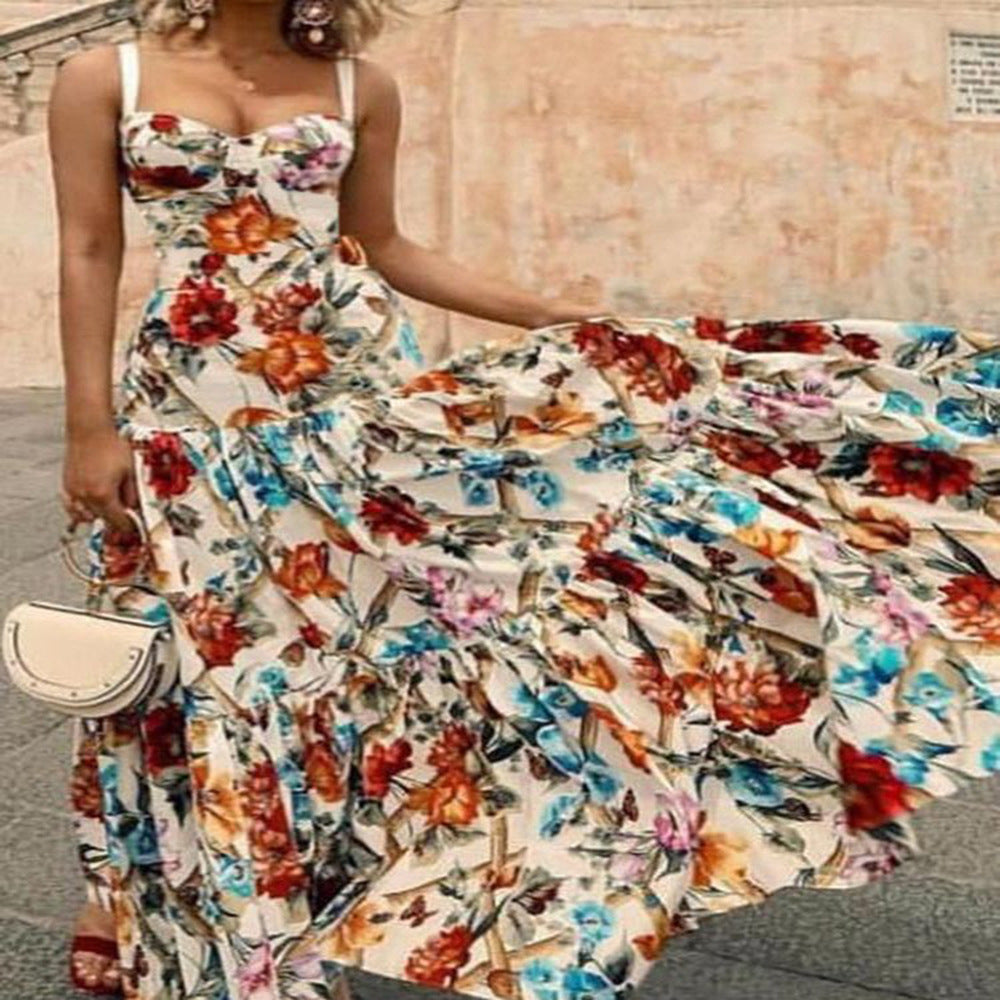 2025 summer european and american export new women's fashion wish amazon sexy sleeveless camisole maxi dress printed dress