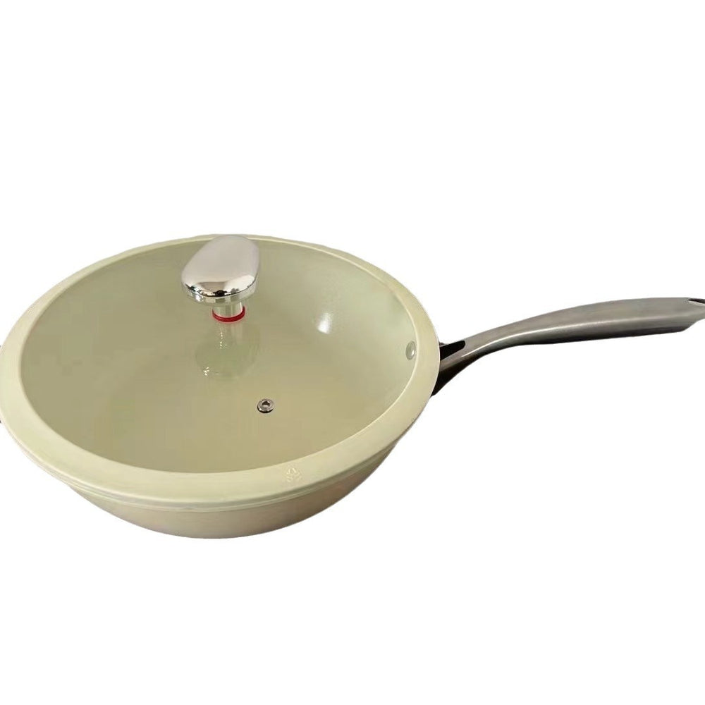 ceramic non-stick wok, household uncoated small white pot, flat-bottomed pan, stir-fry pan, suitable for gas and induction cooktops