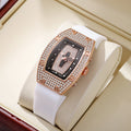 Honghong wine barrel-shaped diamond-encrusted quartz tape women's watch fashiontrendyelegant women's watch silicone watch wholesale