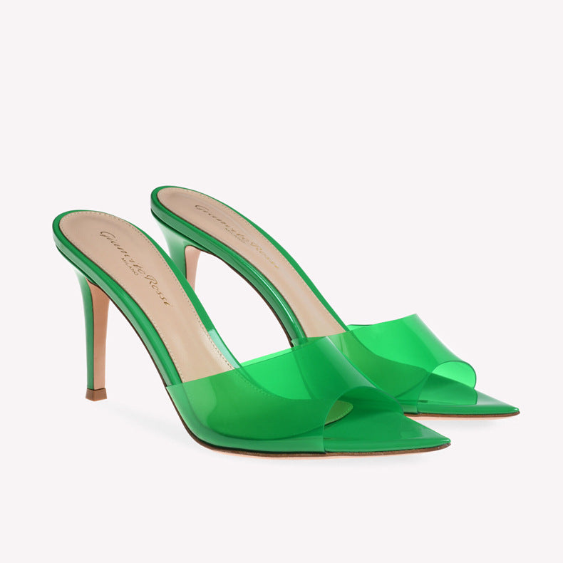 2026 new transparent open-toe high heel slippers pointed toe stiletto slip-on mules fashionable outdoor wear european and american style customizable