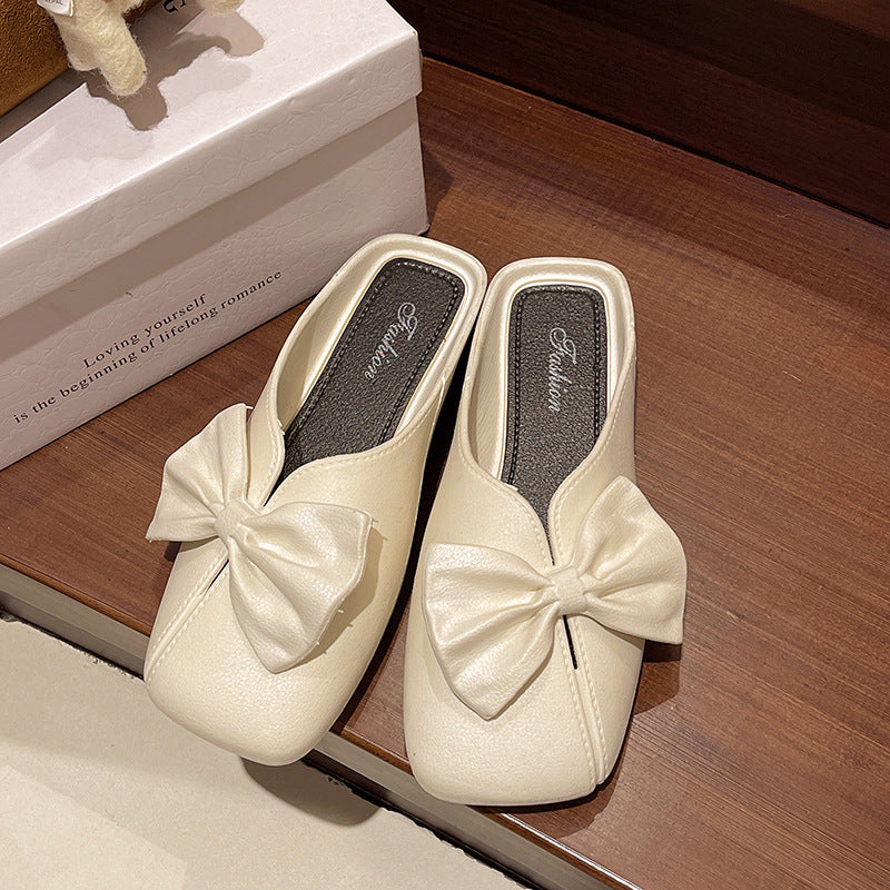 2025 summer fashion versatile bow slippers women's sweet minimalist mary jane bow toe slingbacks