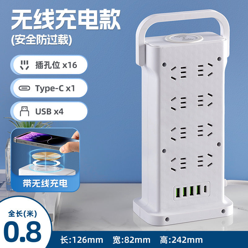 Wireless charging power strip, smart usb fast charging, multi-outlet, multi-function, thickened copper wire, power strip for home, office, and dorm