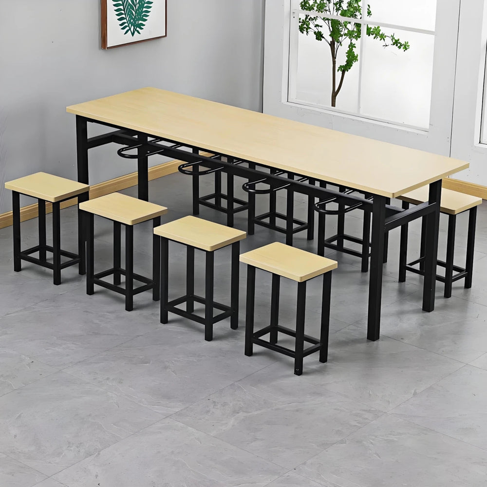Stainless steel canteen table and chairs 4 people 6 people hanging stool rectangular table school factory employee dining table separates combination