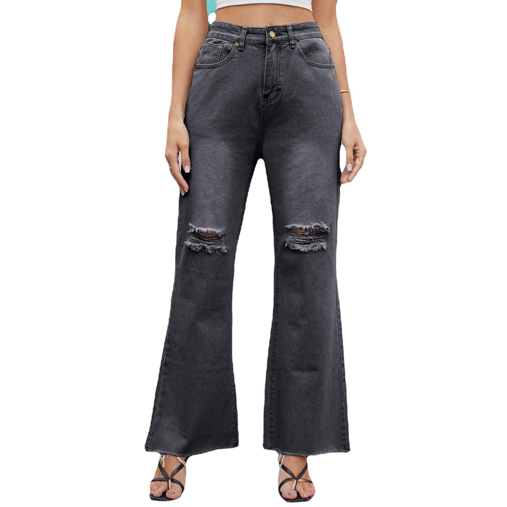 European and american cross-border trade independent station  new  denim wide-leg pants ripped slightly flared jeans for women