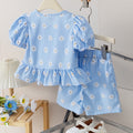 new product girl european and american style socialite ins cute floral bow + shorts set