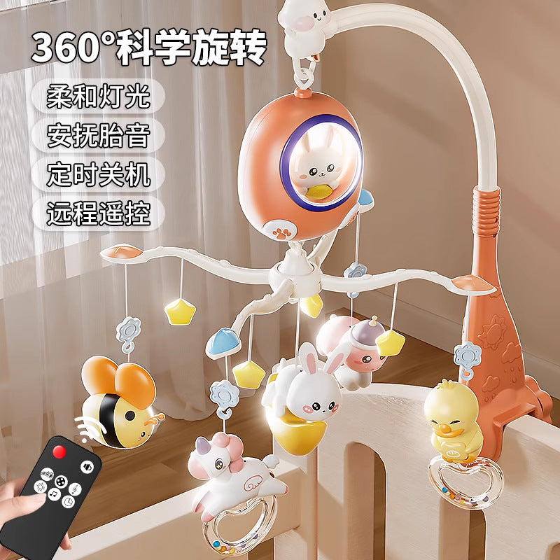 baby crib mobile toy, 0-1 year old baby musical rotating bedside bell, newborn crib hanging rattle night light